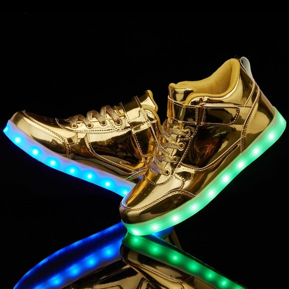 ⚡Unisex Gold High Top USB Charging Light Up Shoes Sports LED Dancing Sneakers - Picture 2 of 7